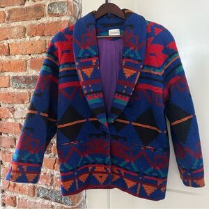 Vintage Neiman Marcus Women's Wool Blend Coat Bold Southwestern Print Size M